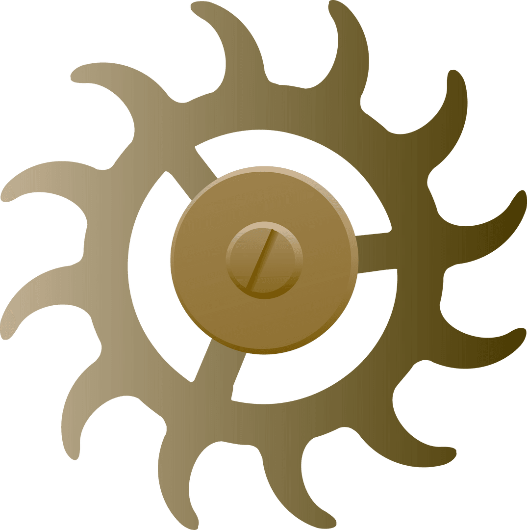 Golden Sunburst Gear with Curved Teeth on Transparent Background