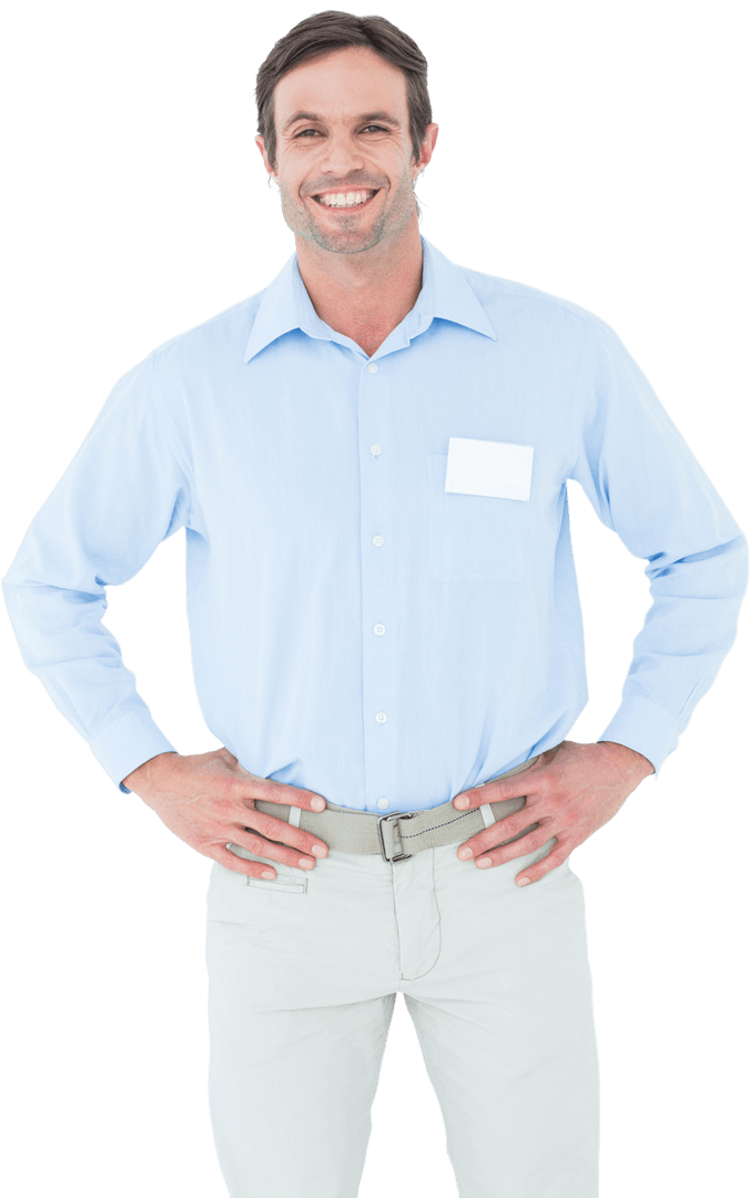 Confident Businessman Smiling with Hands on Hips in Transparent Background