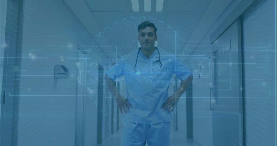 Future-Ready Doctor in Hospital with Digital Interface