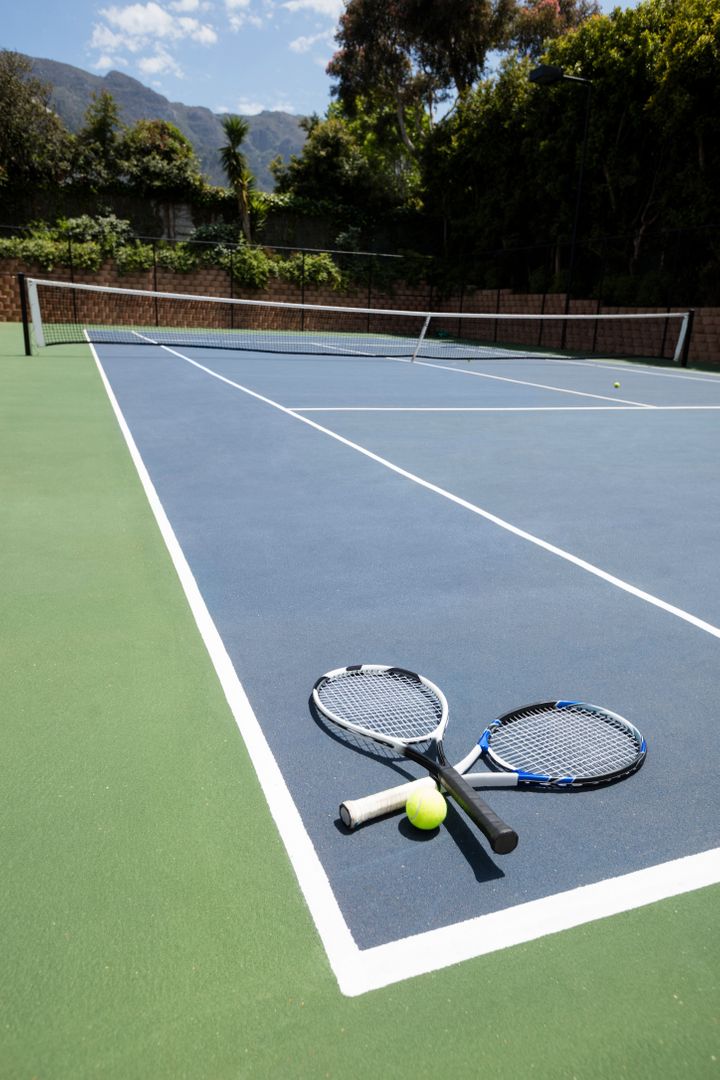 Tennis Racquets and Ball on Outdoor Court - Free Images, Stock Photos and Pictures on Pikwizard.com