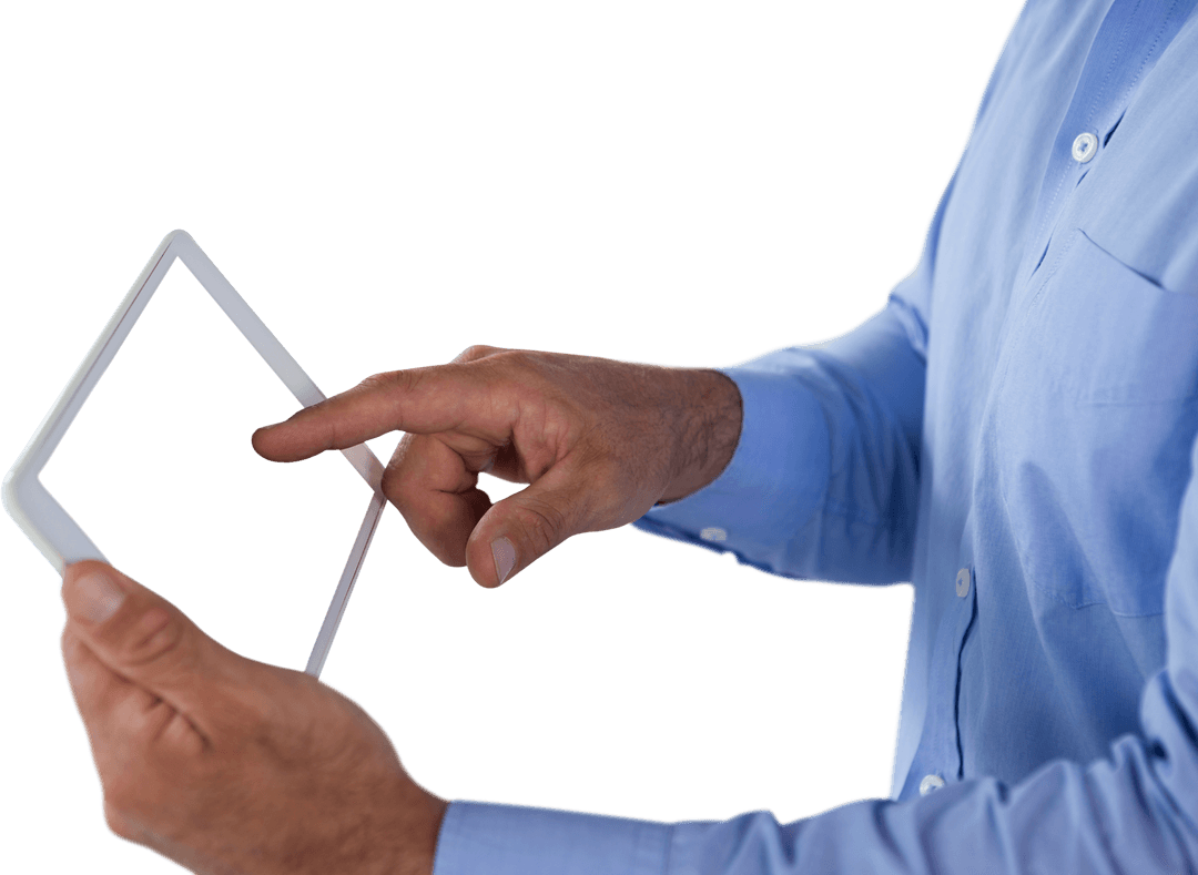 Businessman Hands Using Tablet Computer on Transparent Background