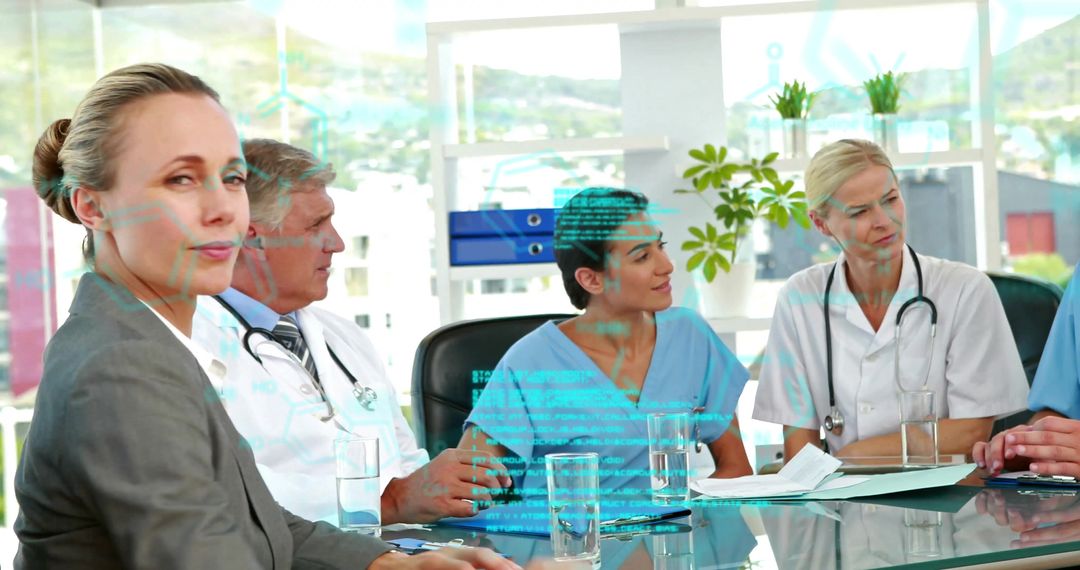 Doctors in Meeting with Digital Interface for Advanced Medical Decision-Making