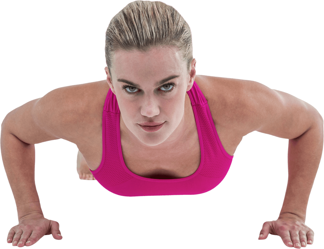 Woman Performing Push-ups Isolated on Transparent Background