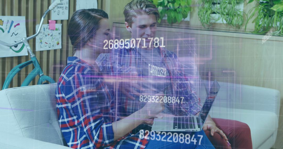Couple Engaging in Online Shopping with Overlay of Data Analytics