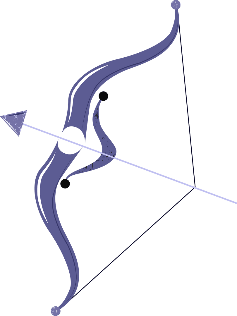 Purple Recurve Bow and Arrow on Transparent Background