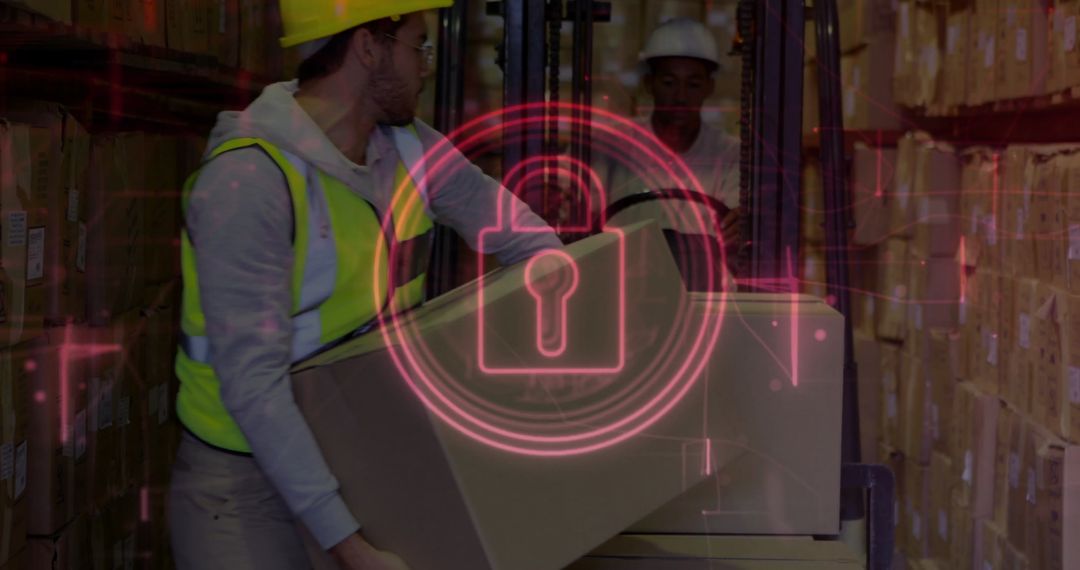 Warehouse Worker with Digital Security Overlay