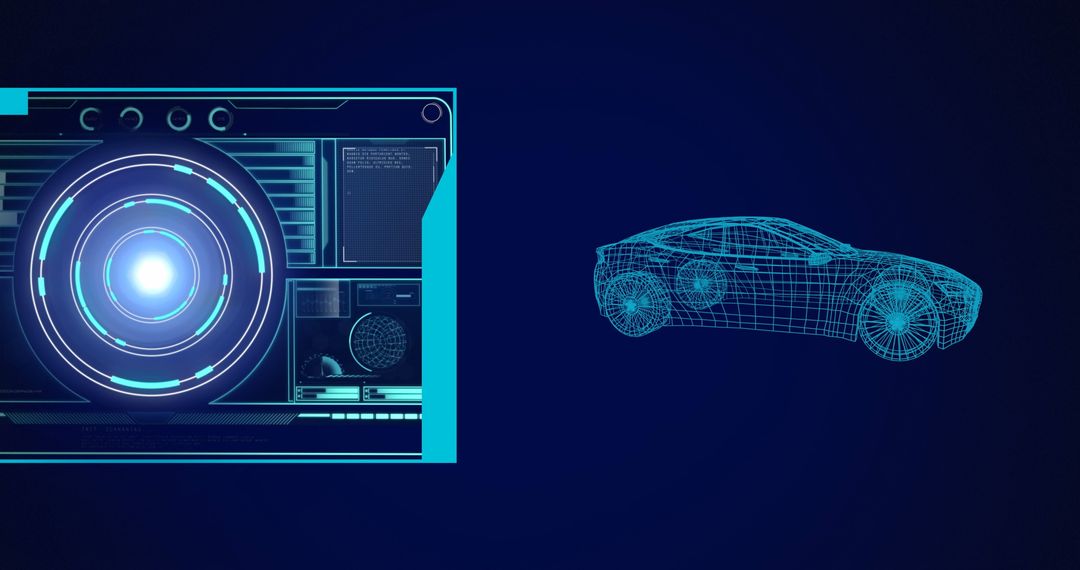 Futuristic Car Blueprint with High-Tech UI Dashboard