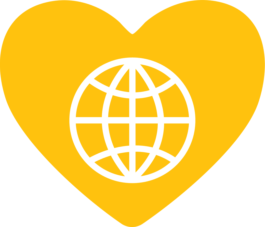 Yellow Heart with Transparent Earth Symbol on Clear Background