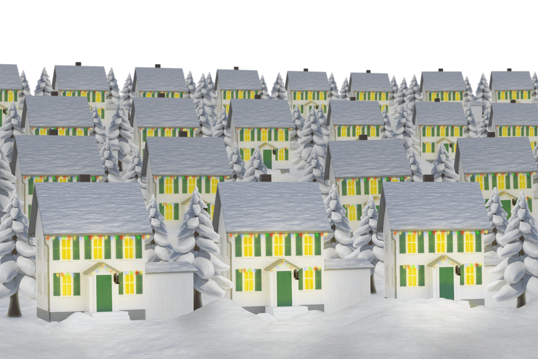 Digital Cottages Covered in Snow with Transparent Background