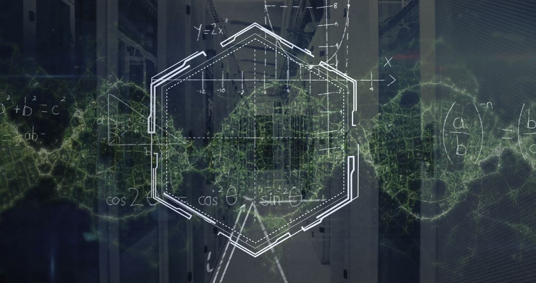 Futuristic Cityscape with Math Formulas and Geometry