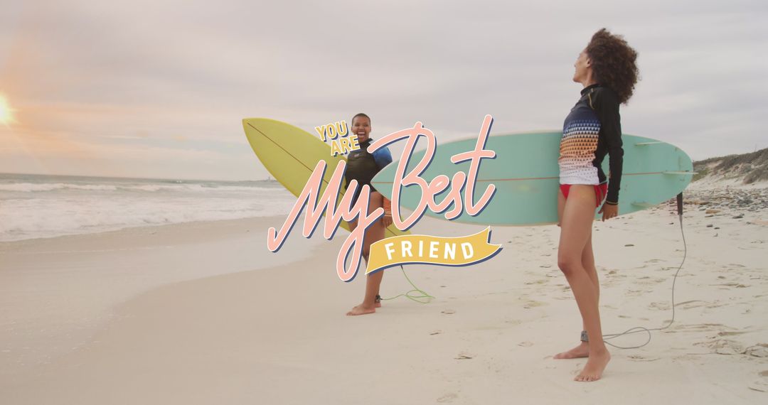 Surfer Friends Celebrating Friendship at Beach