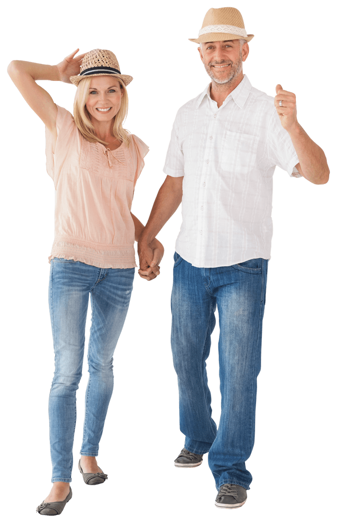 Cheerful Senior Couple Walking in Transparent Background