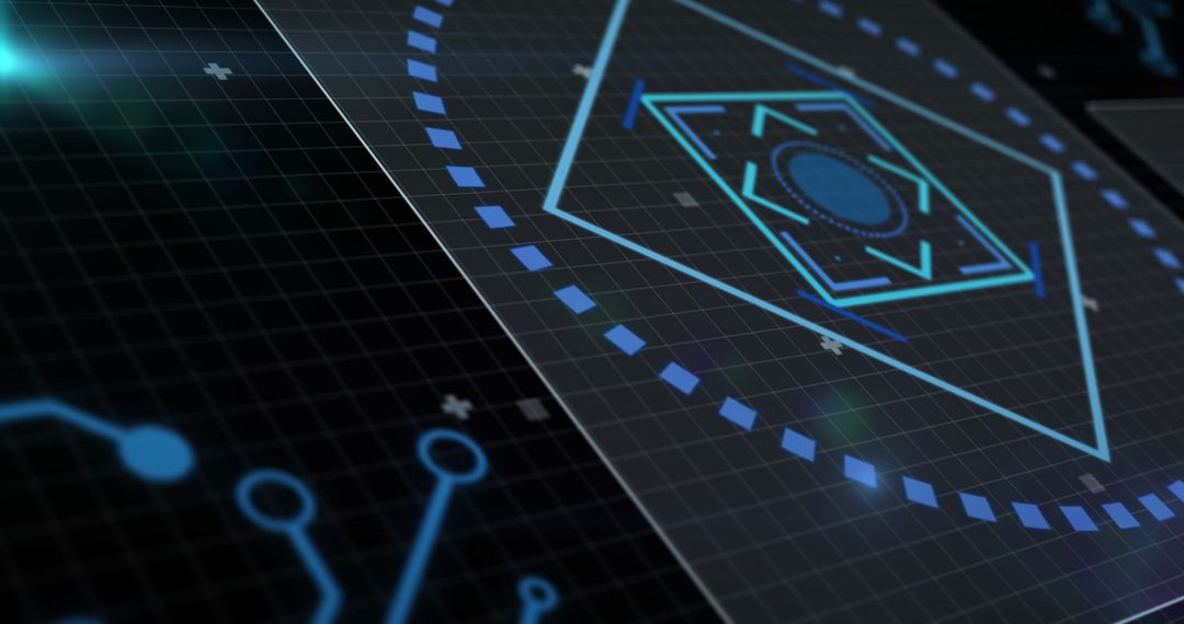 Futuristic Circuit Board and Data Visualization Over Dark Background