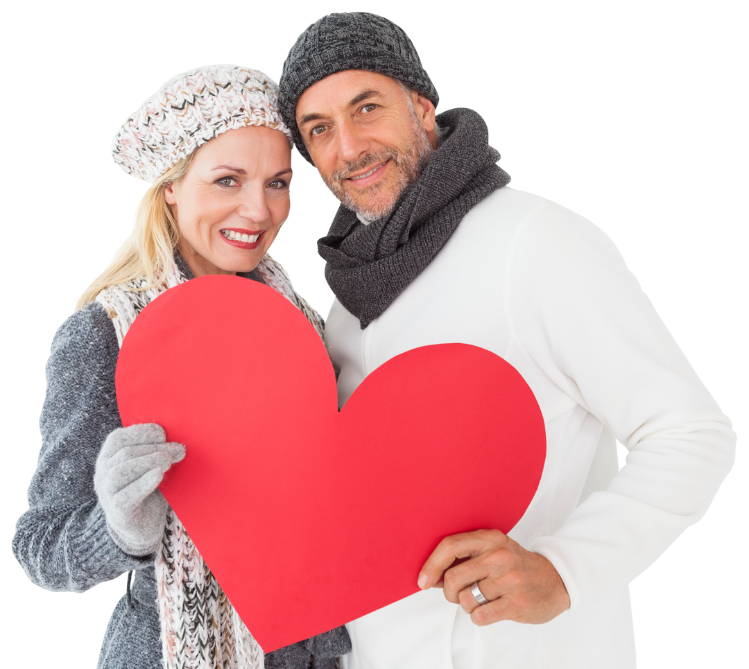 Happy Couple Holding Red Heart Transparent Background Winter Clothing - Download Free Stock Images Pikwizard.com