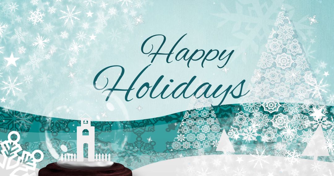 Happy Holidays Text with Snow and Winter Scenery