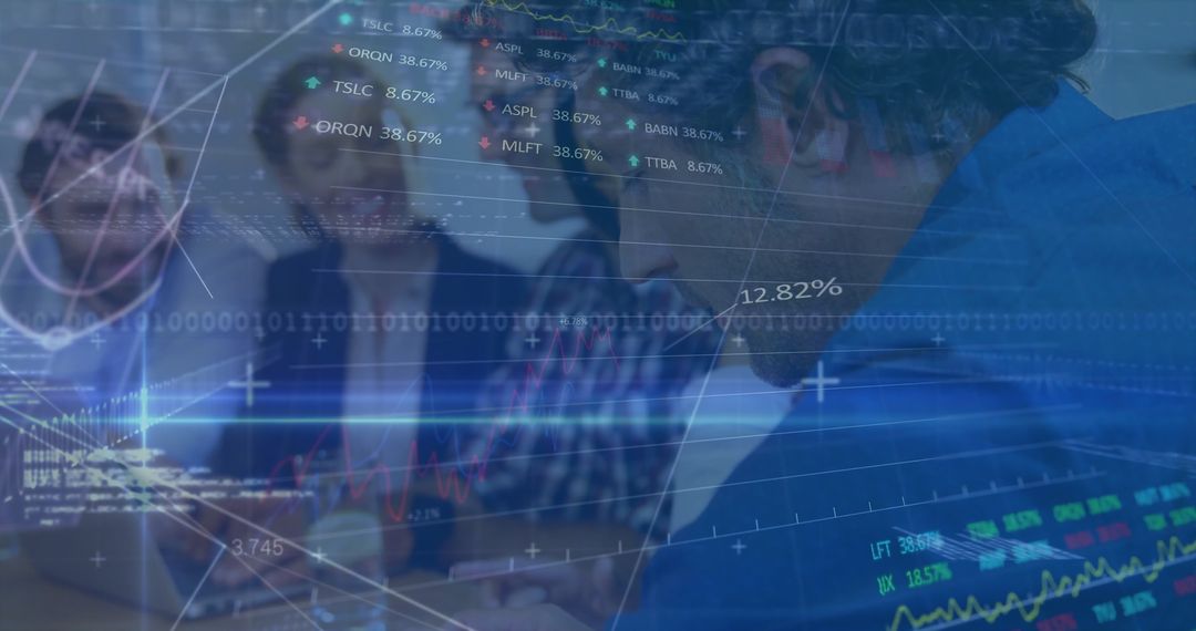 Data Analysis Overlay on Diverse Business Team Discussion