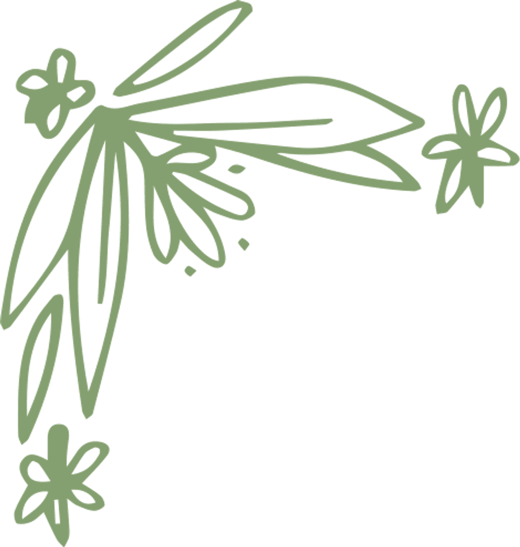 Decorative Green Flower Corner Design on Transparent Background