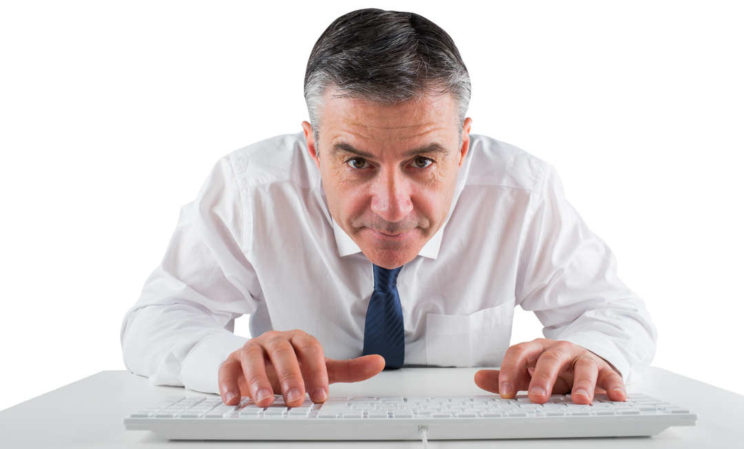 Transparent Background Mature Businessman Typing on Keyboard Focusing - Download Free Stock Images Pikwizard.com