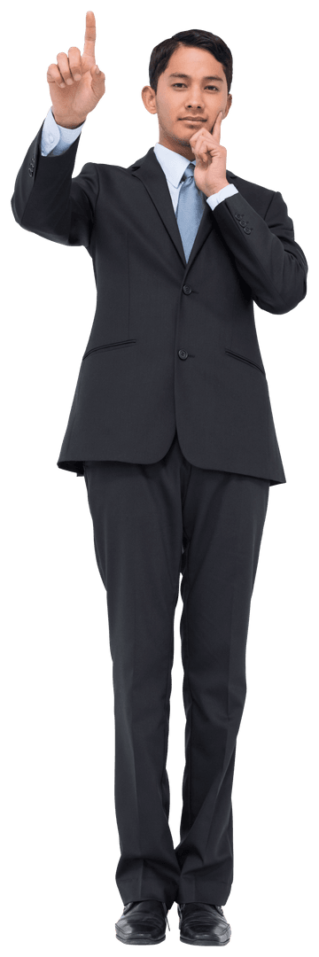 Transparent Focused Businessman Pointing Finger Gesture