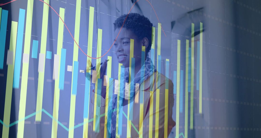 Businesswoman Analyzing Data with Interactive Charts in Modern Office