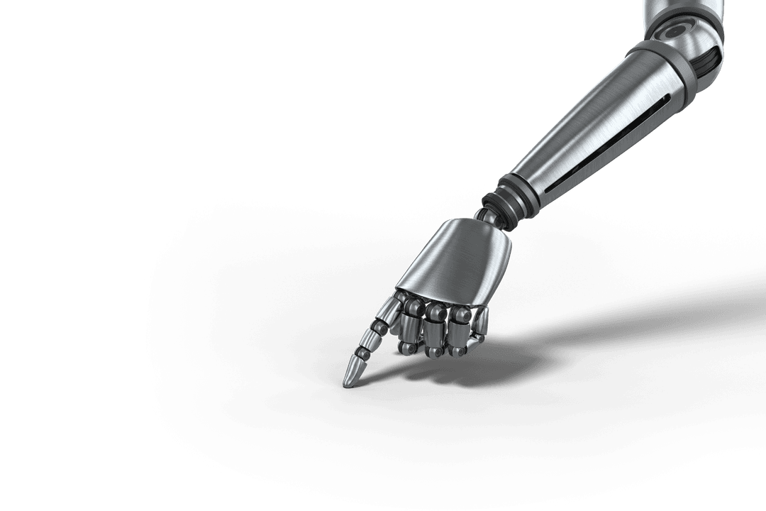 Metallic Robotic Arm with Transparent Background Pointing Gesture