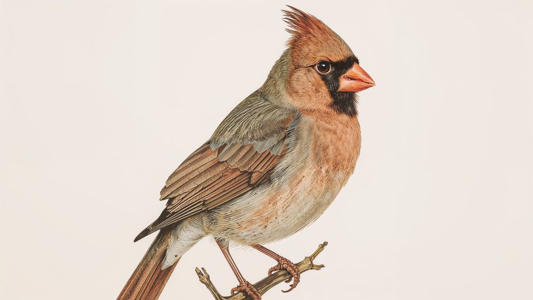 Female Cardinal Perching Displaying Textured Crest and Plumage