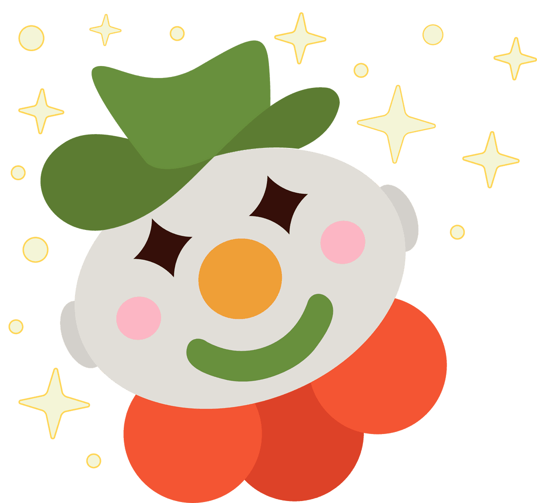 Whimsical Transparent Clown Head with Sparkles
