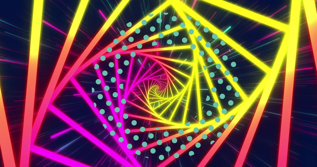 Futuristic Neon Spiral Light Abstract with Green Dots