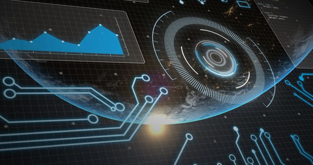 Digital Globe with Interface Showing Data Connections and Analysis