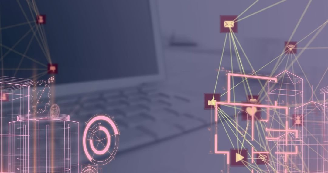 Abstract Digital Network Connections Over Laptop Keyboard
