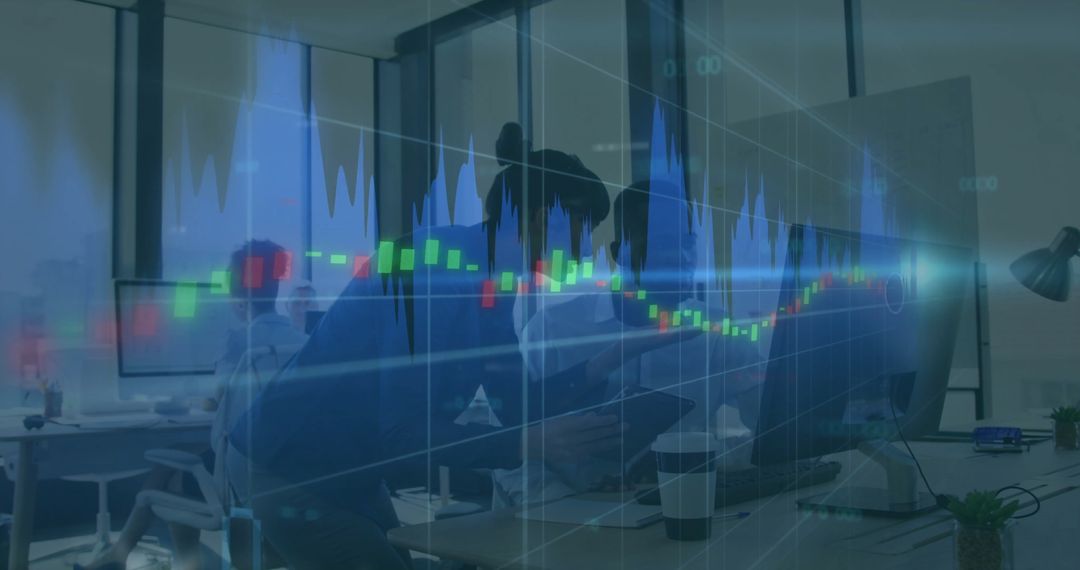 Financial Analysts Examining Market Data Overlay in Modern Office