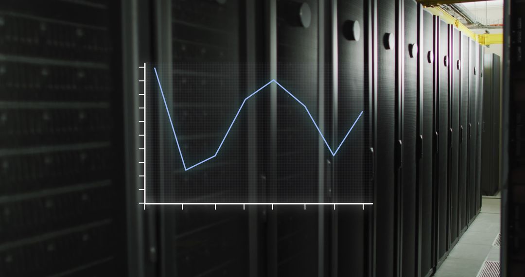 Data Processing Graph Overlaid on Modern Server Room