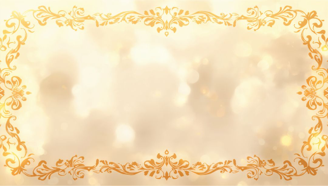 Ornate Golden Filigree Frame with Soft Bokeh Glow for Elegant Invitation Design
