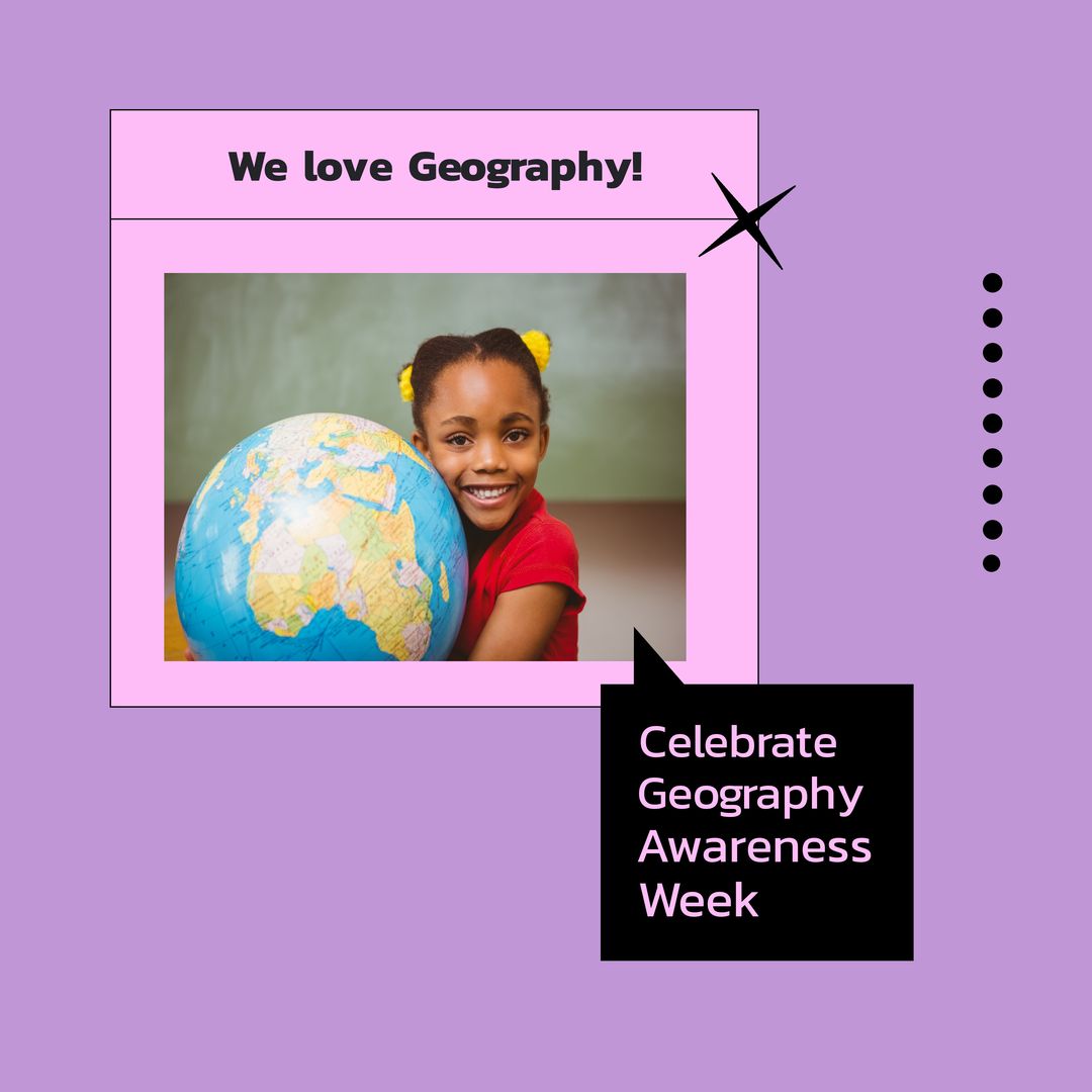 Image of we love geography over happy african american girl with globe - Download Free Stock Templates Pikwizard.com