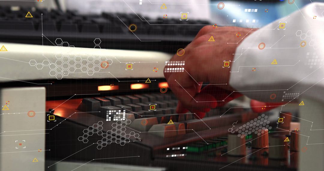 Businessman Operating Computer with Financial Data Interface