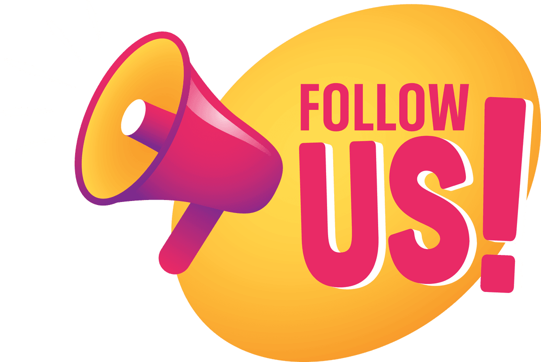 Transparent Red Megaphone Illustration with Follow Us Text