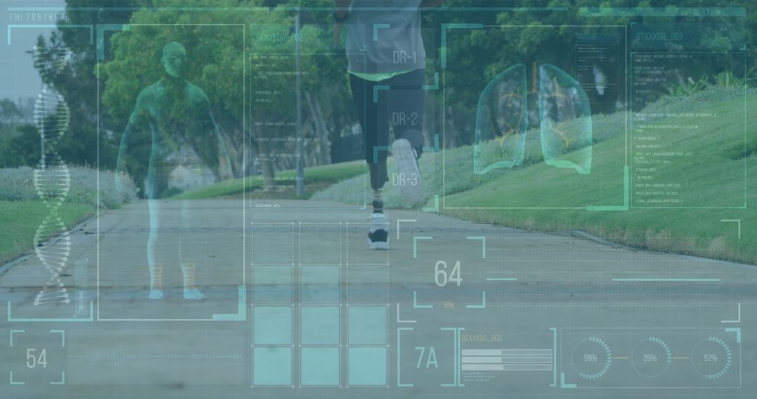 Digital Interface Over Athlete with Prosthetic Legs Running