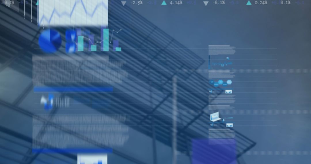 Futuristic Digital Data Graphs with Office Building Background