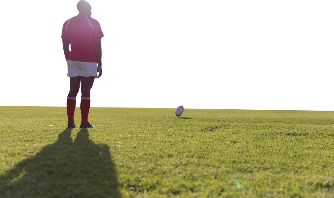 Transparent Rugby Player Calculating Rugby Ball Kick Action