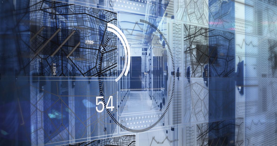 Digital Interface Displaying Data over Globe in Modern Server Room
