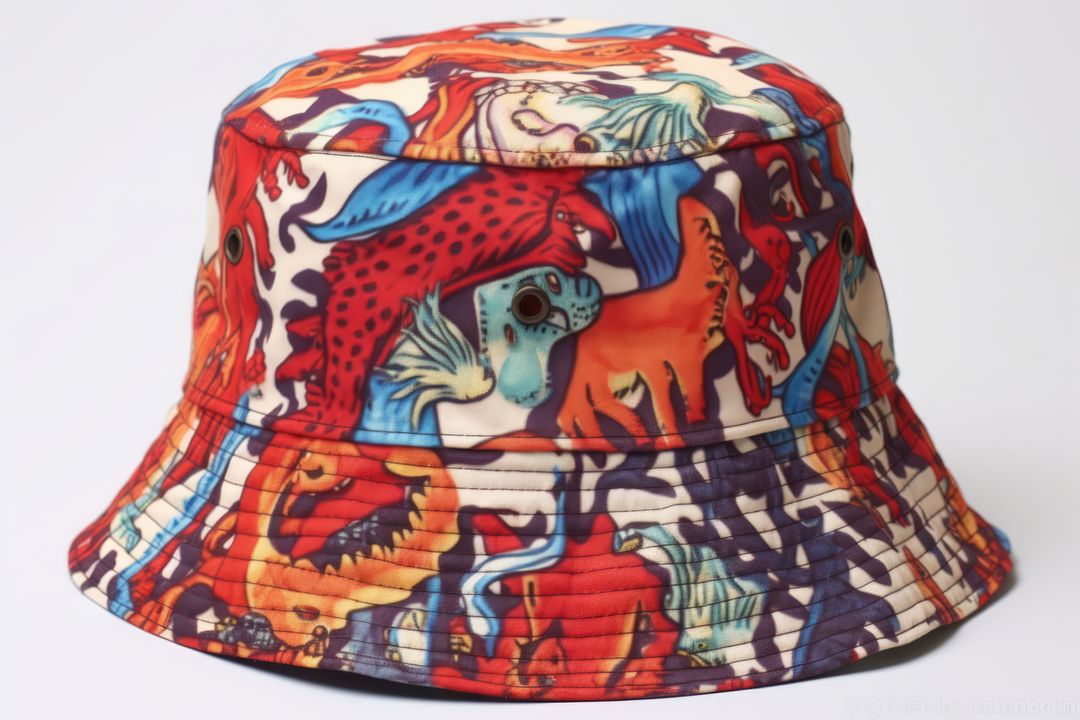 Bucket hat with colourful pattern on white background, created using generative ai technology - Free Images, Stock Photos and Pictures on Pikwizard.com