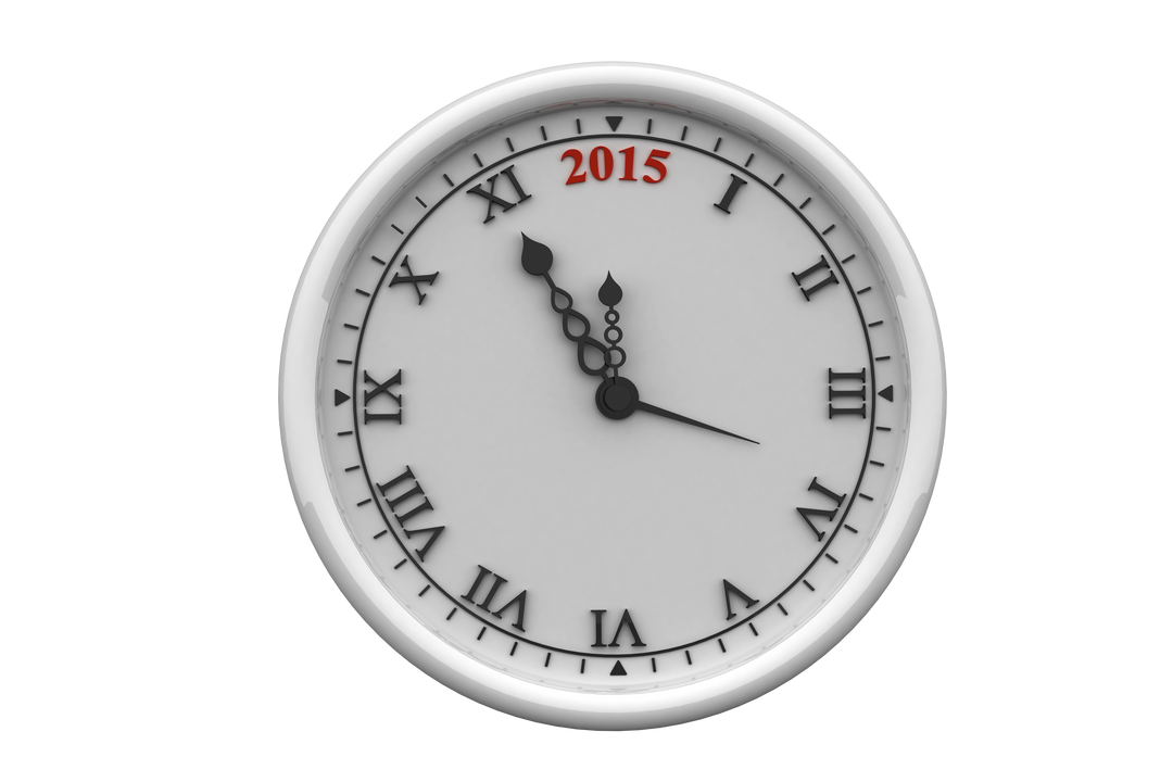 White Clock Displaying 2015 on Transparent Background Symbolizing New Year - Download Free Stock Images Pikwizard.com