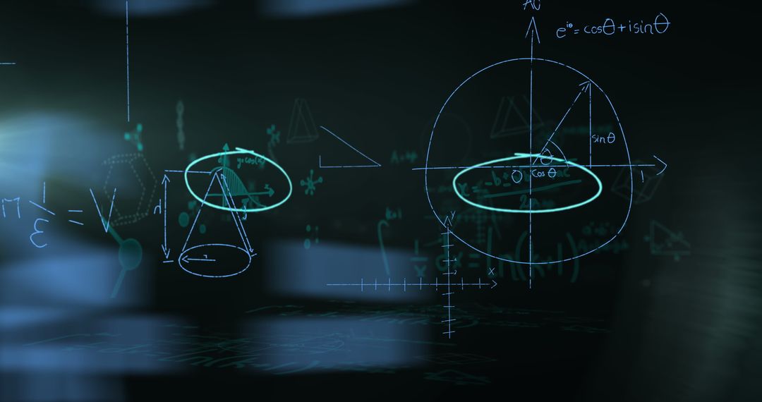 Light Trails Overlaying Geometric Calculus Equations on Black background