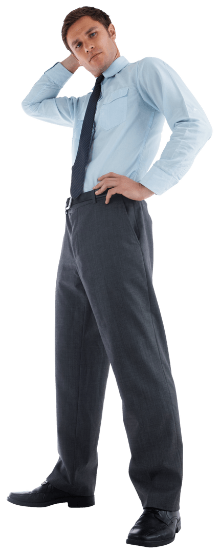 Serious Businessman Pondering in Office Attire Hew Cutout