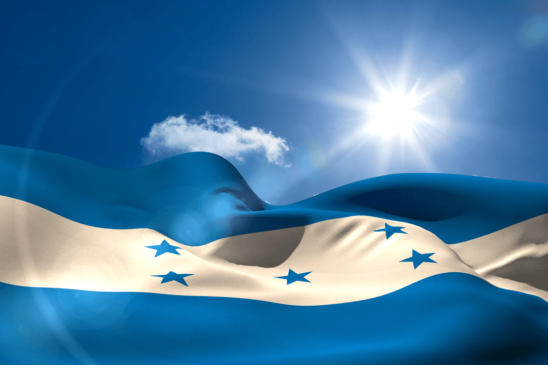 Honduras Flag Waving Against Sun and Cloud in Transparent Background