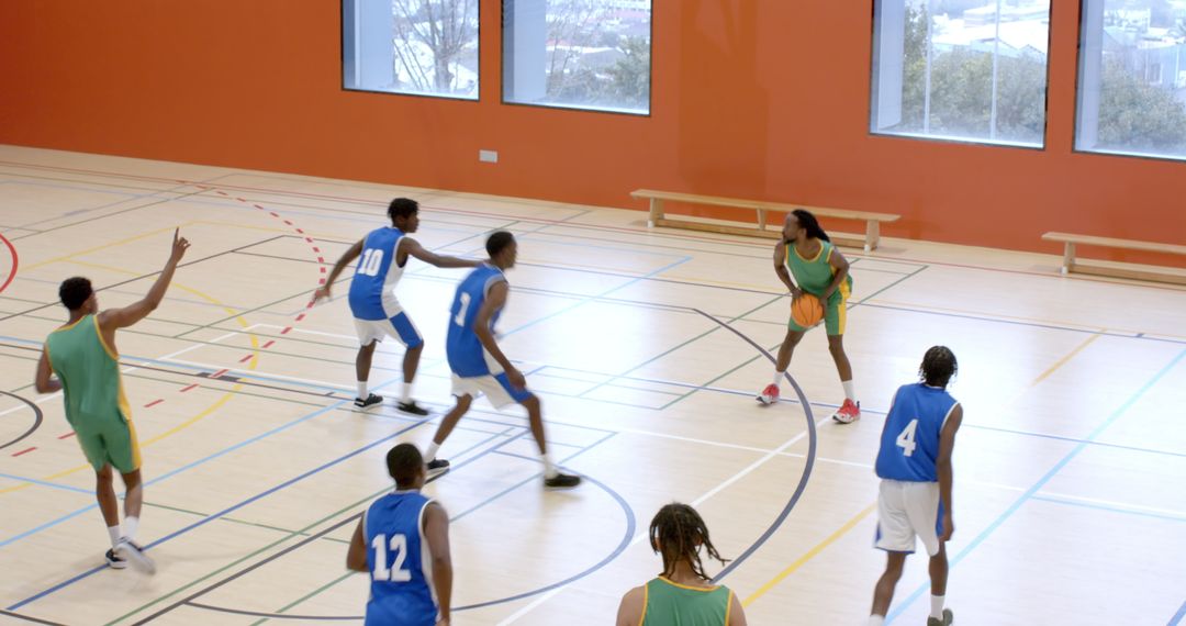 Youth Basketball Game Action Competitively Played
