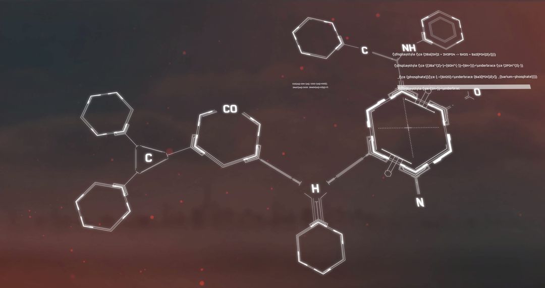 Digital Interface with Chemical Formulas Overlooking Cityscape