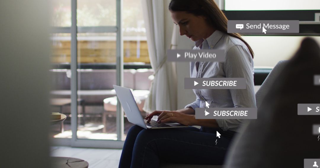 Businesswoman Engaged with Social Media and Technology in Office