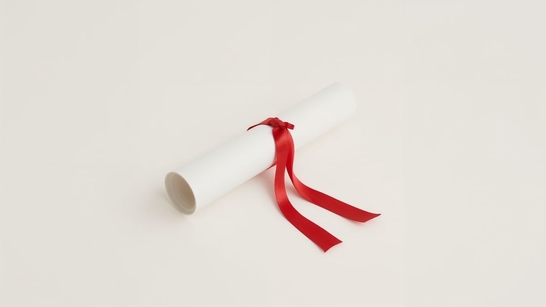 Elegant White Rolled Certificate with Red Satin Ribbon