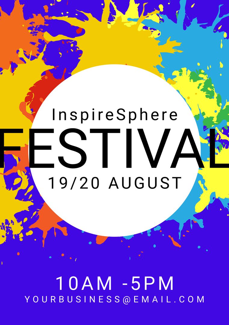 InspireSphere Festival Poster with Colorful Paint Splashes and Event Details - Download Free Stock Templates Pikwizard.com